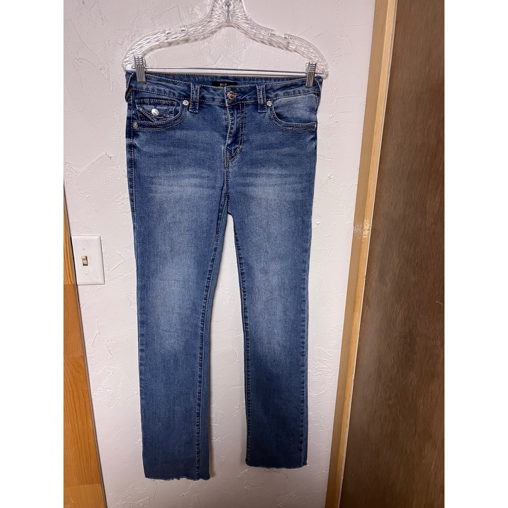 True Religion Billie Mid Rise Straight Leg Jeans Medium Wash Blue Size 28 Frayed